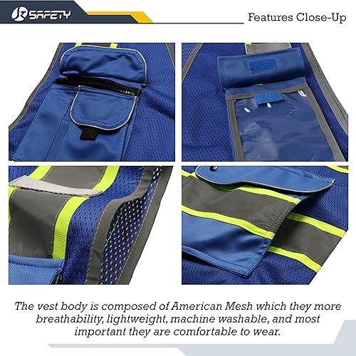 Miniatura 4 de JKSsafety - Chaleco de seguridad de alta visibilidad con 9 bolsillos HQ clase 2  Cuerpo de color neón con tiras reflectantes  Cumple con las normas