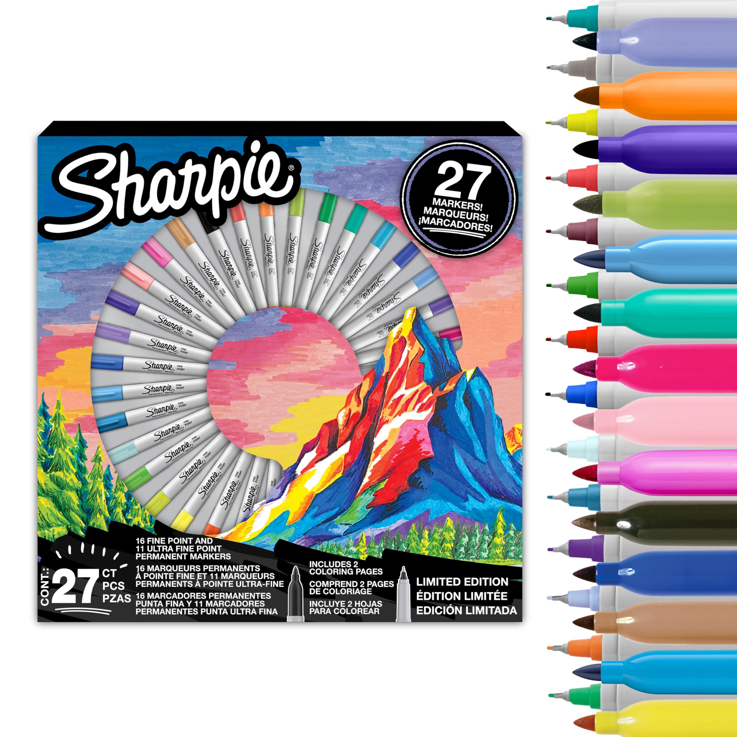 Sharpie Permanente Marker Geschenkset | Feine & Ultrafeine Spitze Malstifte | gemischte Farben | Enthält 2 Malvorlagen | 27 Marker