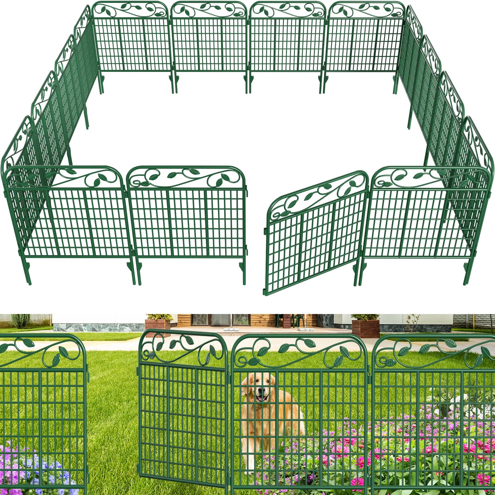 amagabeli garden & home decorative garden fence gate 4 pack 44inch high 12ft long garden fences panels border animal barrier rustproof metal wire panel border for outdoor yard green