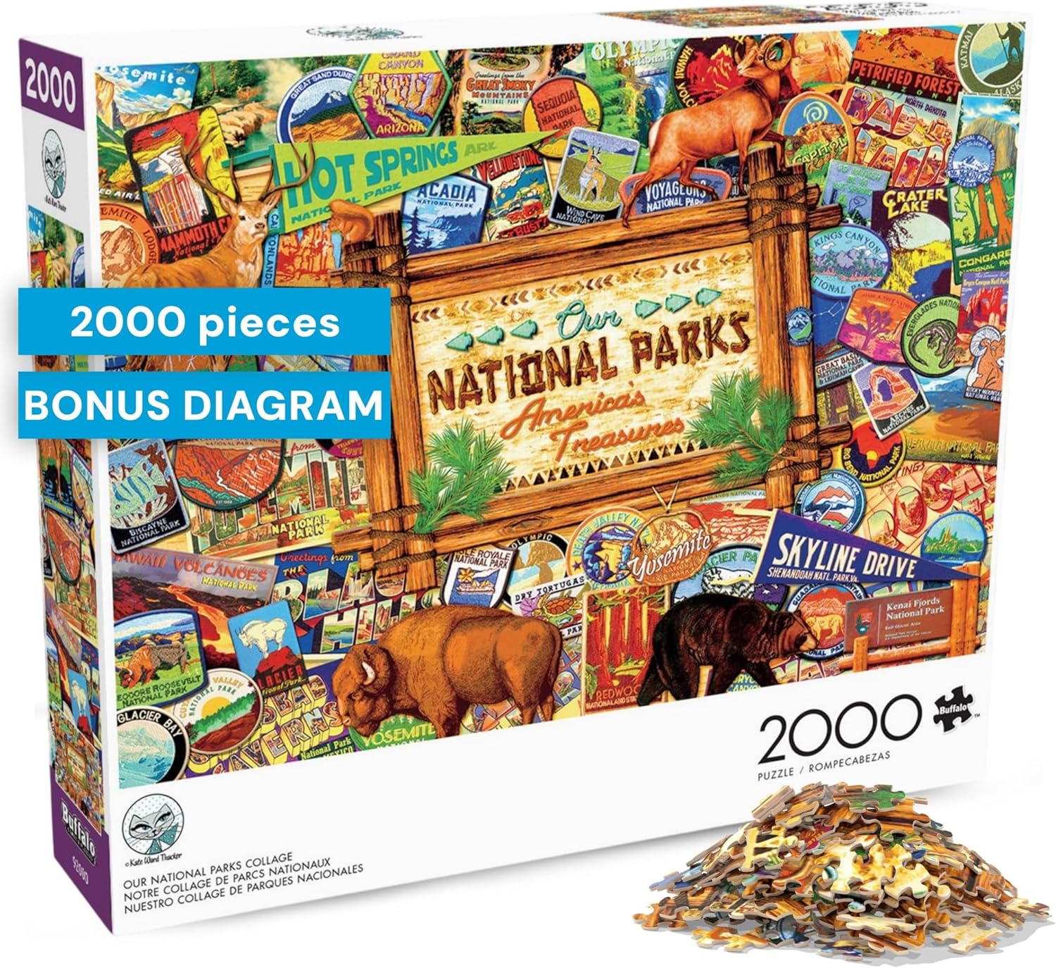 Buffalo Games Jigsaw Puzzle – Our National Parks Collage by Kate Ward Thacker – 2000-Piece Puzzle for Adults, Includes Poster, Made in USA