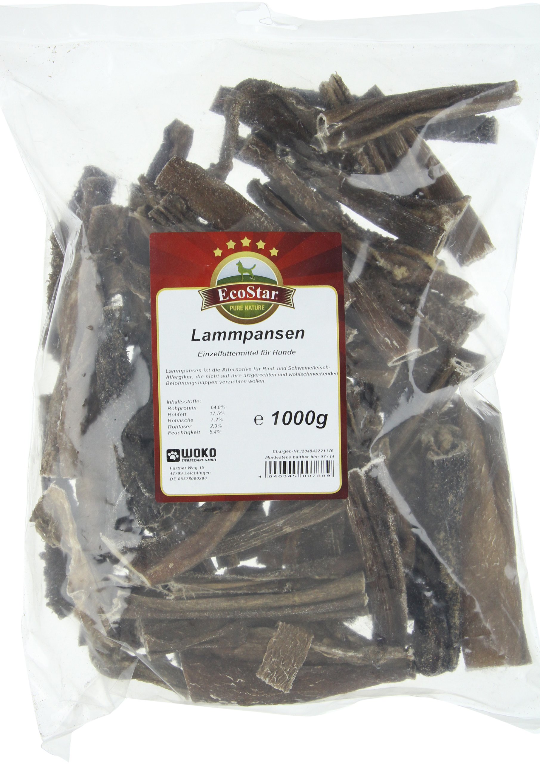EcoStar Perros Snack Cordero pansen 1 kg, 1er Pack (1 x 1 kg) (Paquete de 2)