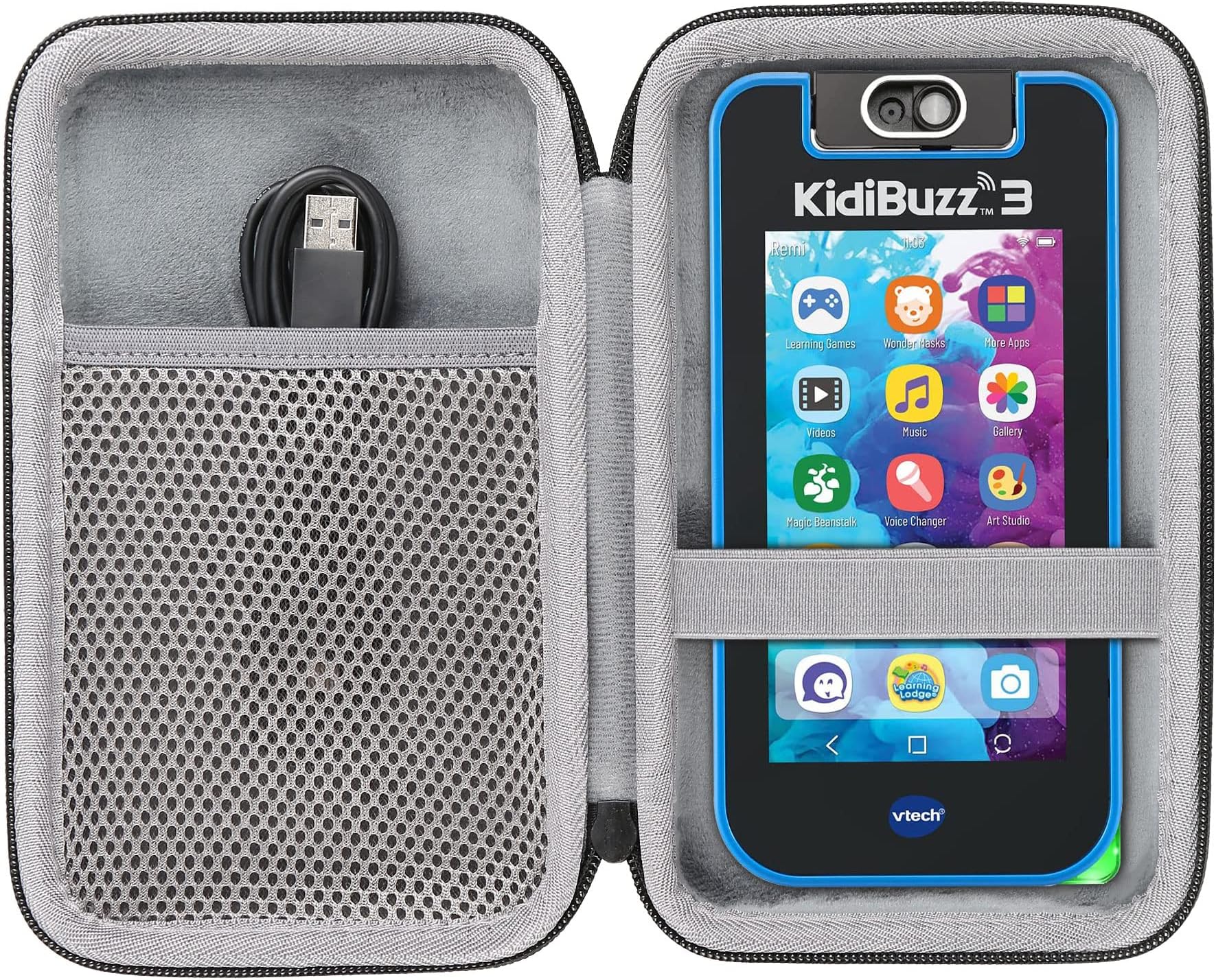 co2CREA Hard Case Replacement for VTech KidiBuzz 3 / KidiBuzz G2 Kids’ Electronics Smart Device KidiConnect (Black Case + Inside Grey)