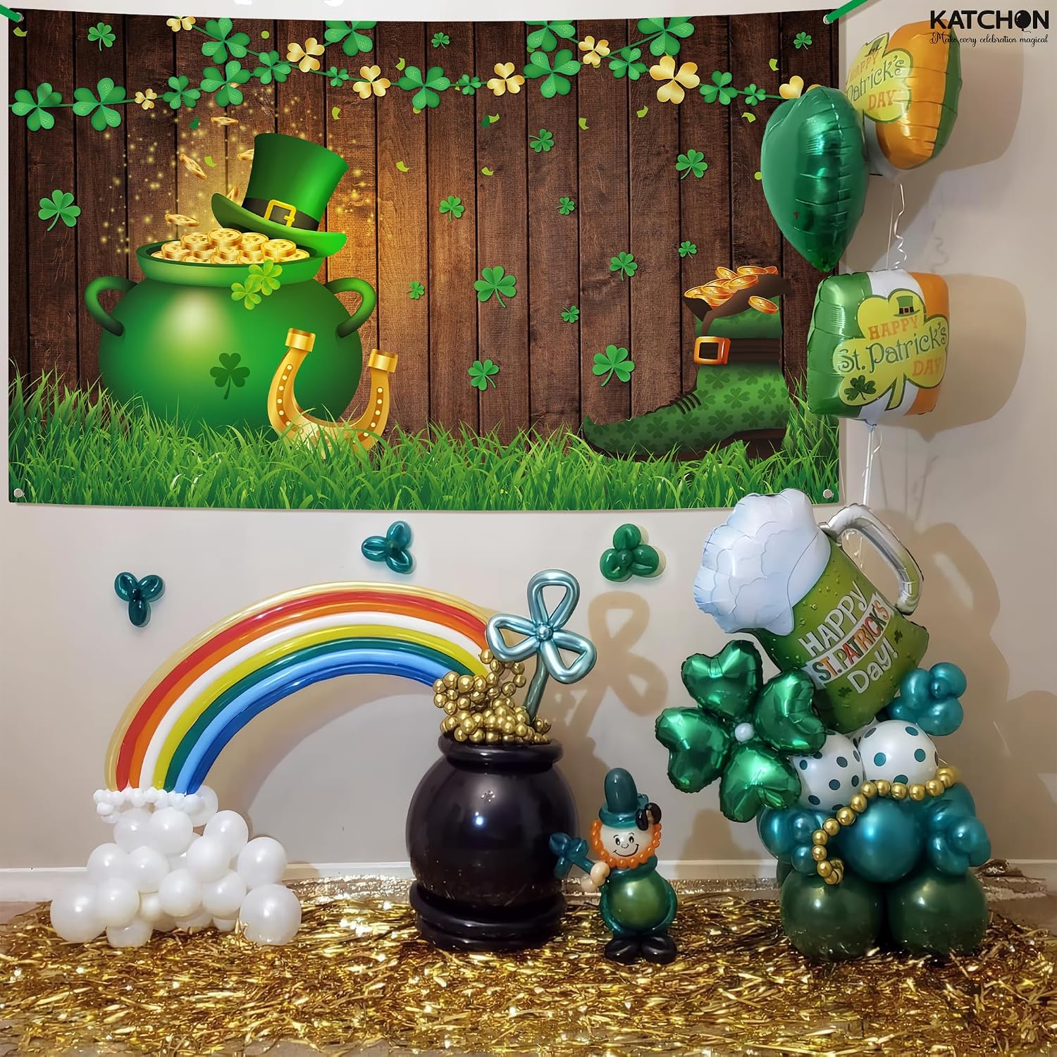 KatchOn, Happy St Patricks Day Banner Decorations - 72x44 Inch St Patricks Day Backdrop for Photography for St. Patrick’s Party Decor | St Patricks Day Decorations for Office | Saint Patricks Day Banner