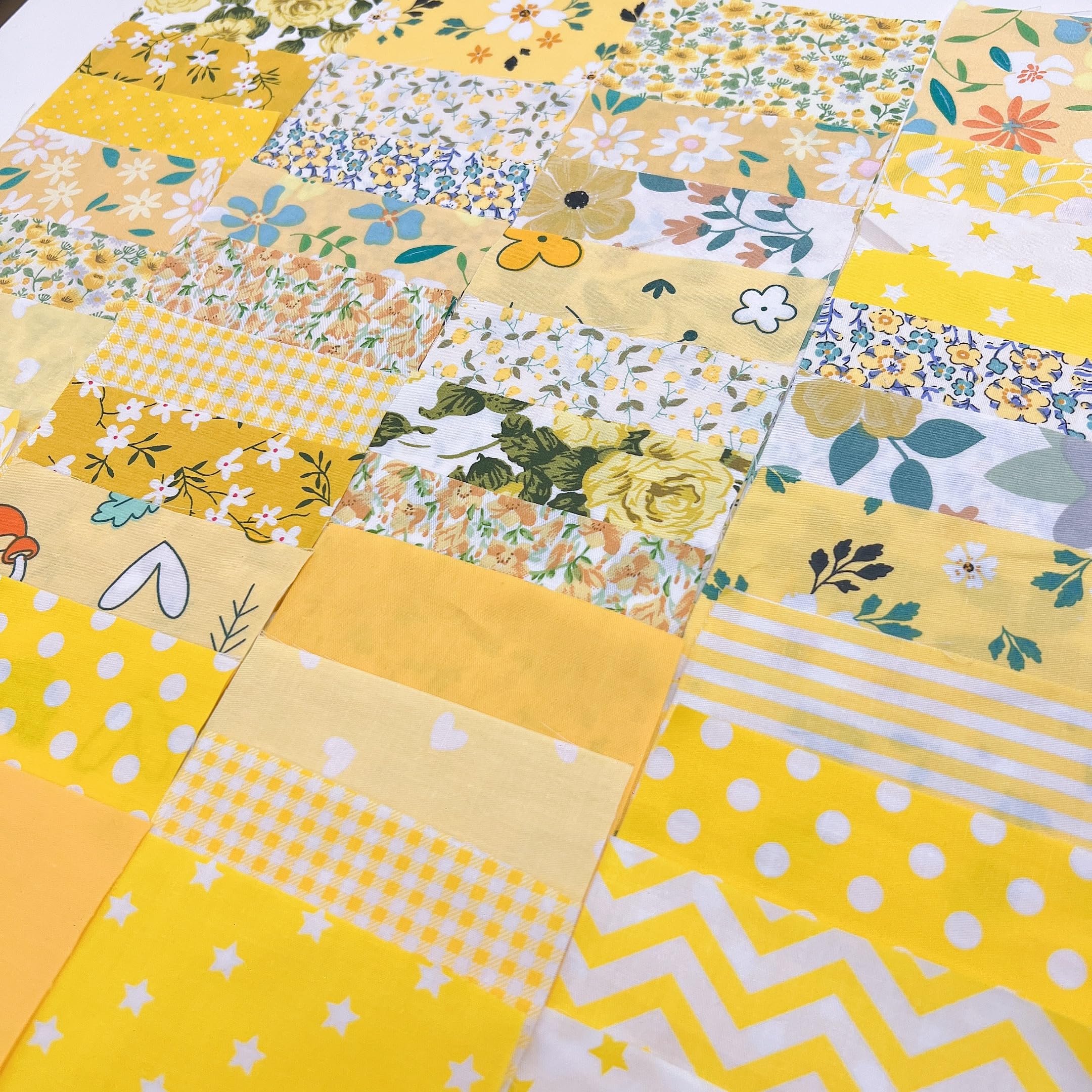 Cotton Fabric DIY Making Supplies Quilting Patchwork Fabric Fat Quarter Bundles DIY for Quilting Cotton Patchwork Cushions (42pcs Yellow, 9.8" x 9.8")