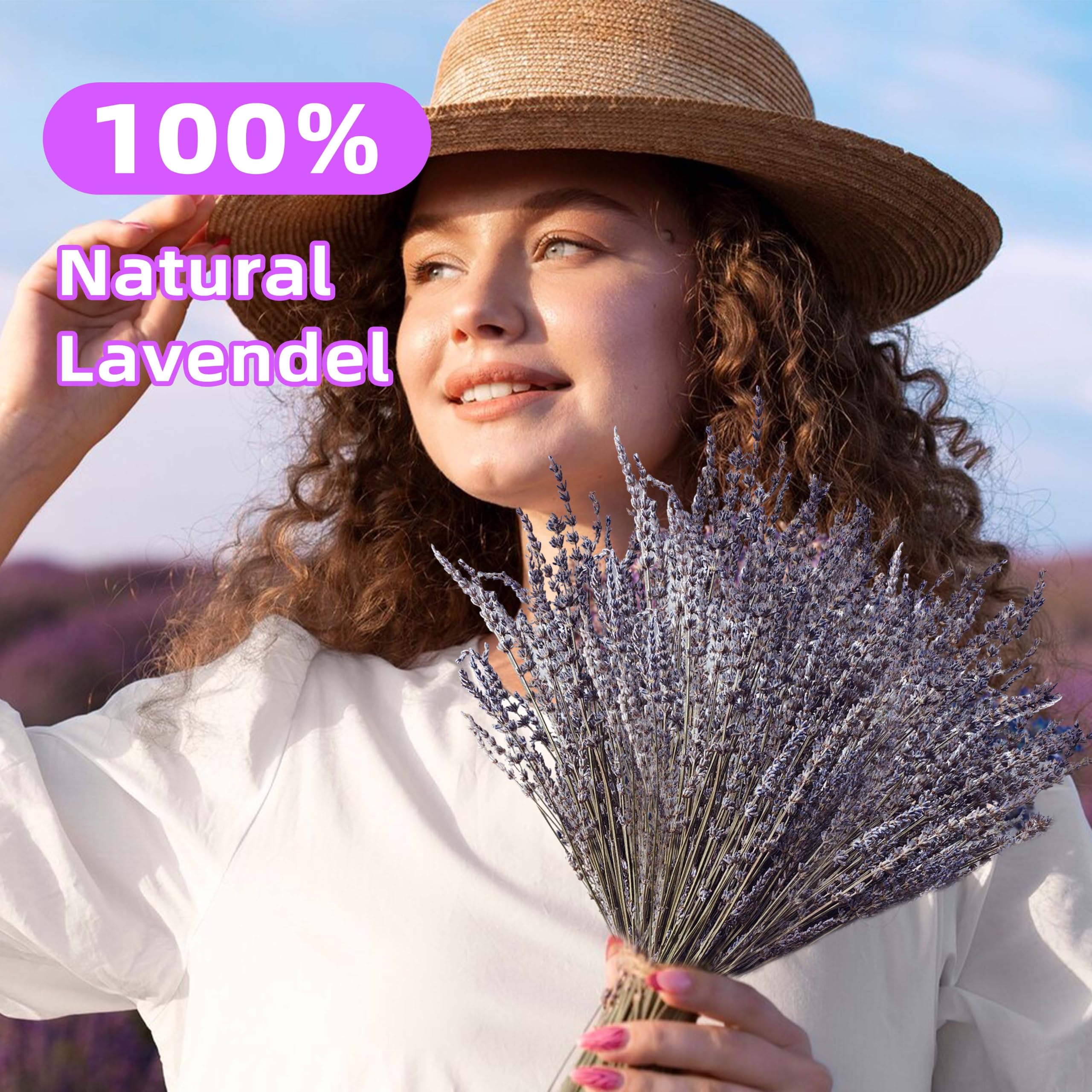 Lavanda Seca 100 Tallos, 43 cm de Largo Decoración de Flores secas de Lavanda Seca Natural, Decoración Boho