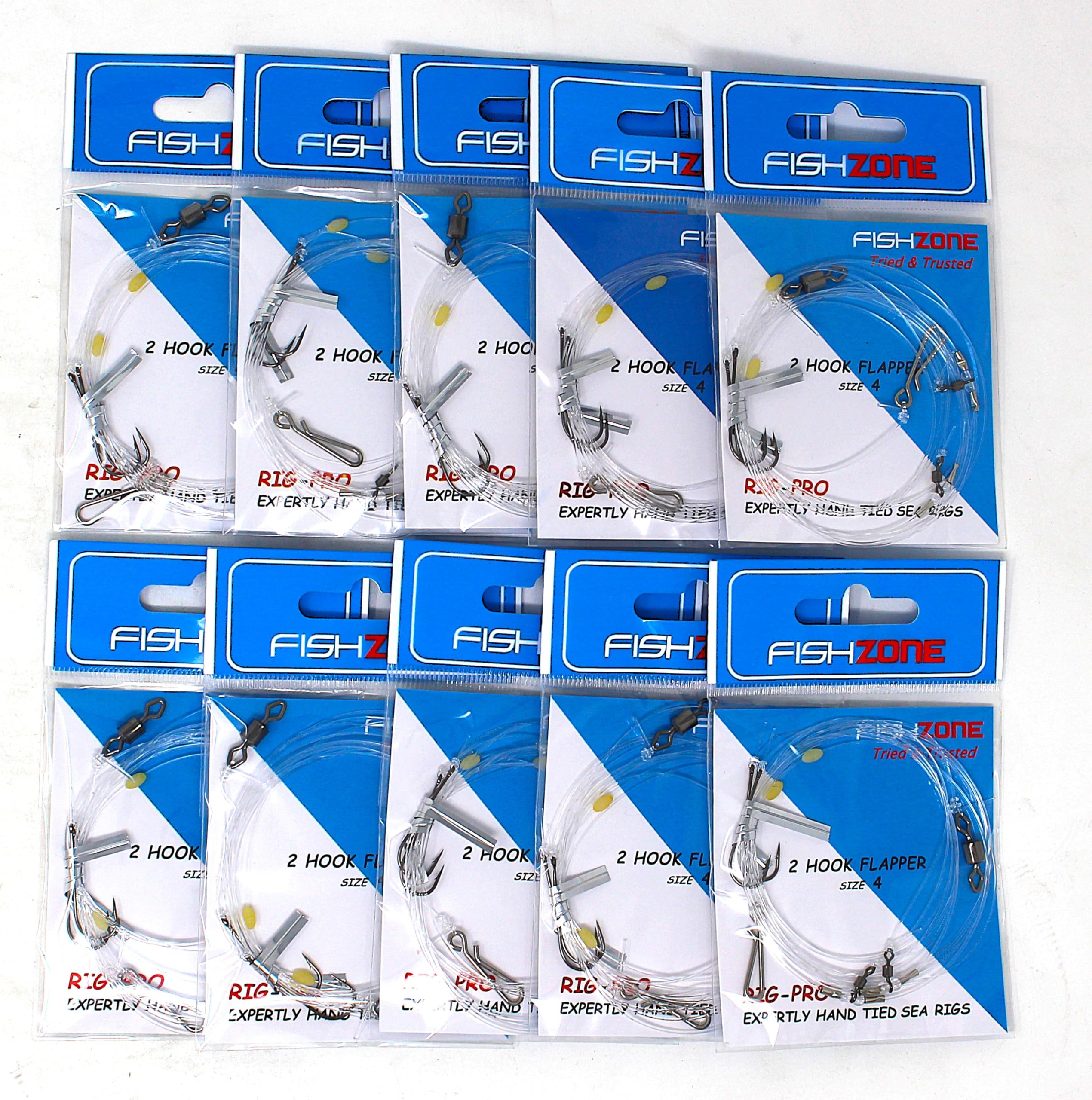 FISHZONE 2 Hook Flappers Rigs size 4 Bulk Pack - 10 Packs of Single Type Commercial Quality FLAPPER Ready Classic Tied Rigs for sea fishing - 2 Hook Flapper size 4