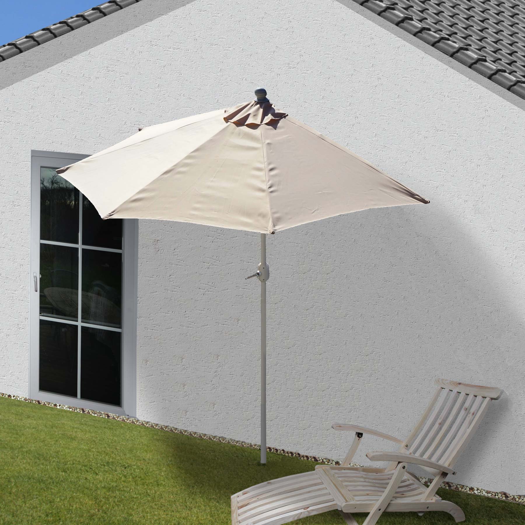 Demi-parasol aluminium balcon ou terrasse, IP 50+, 270cm - crème sans pied