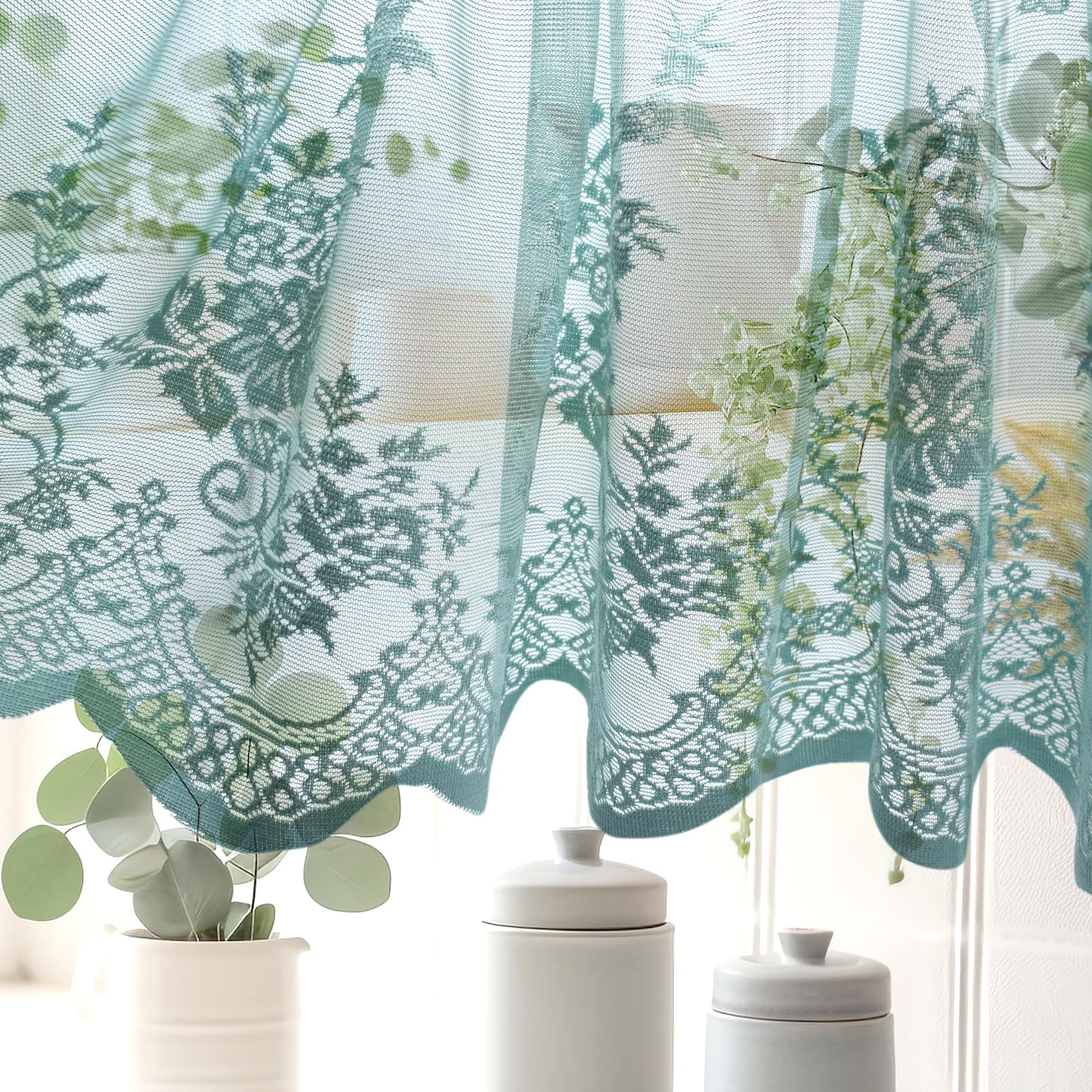 Amazon｜Molaxhome レース花柄カーテン 129.5x40.62cm、刺繍セミ