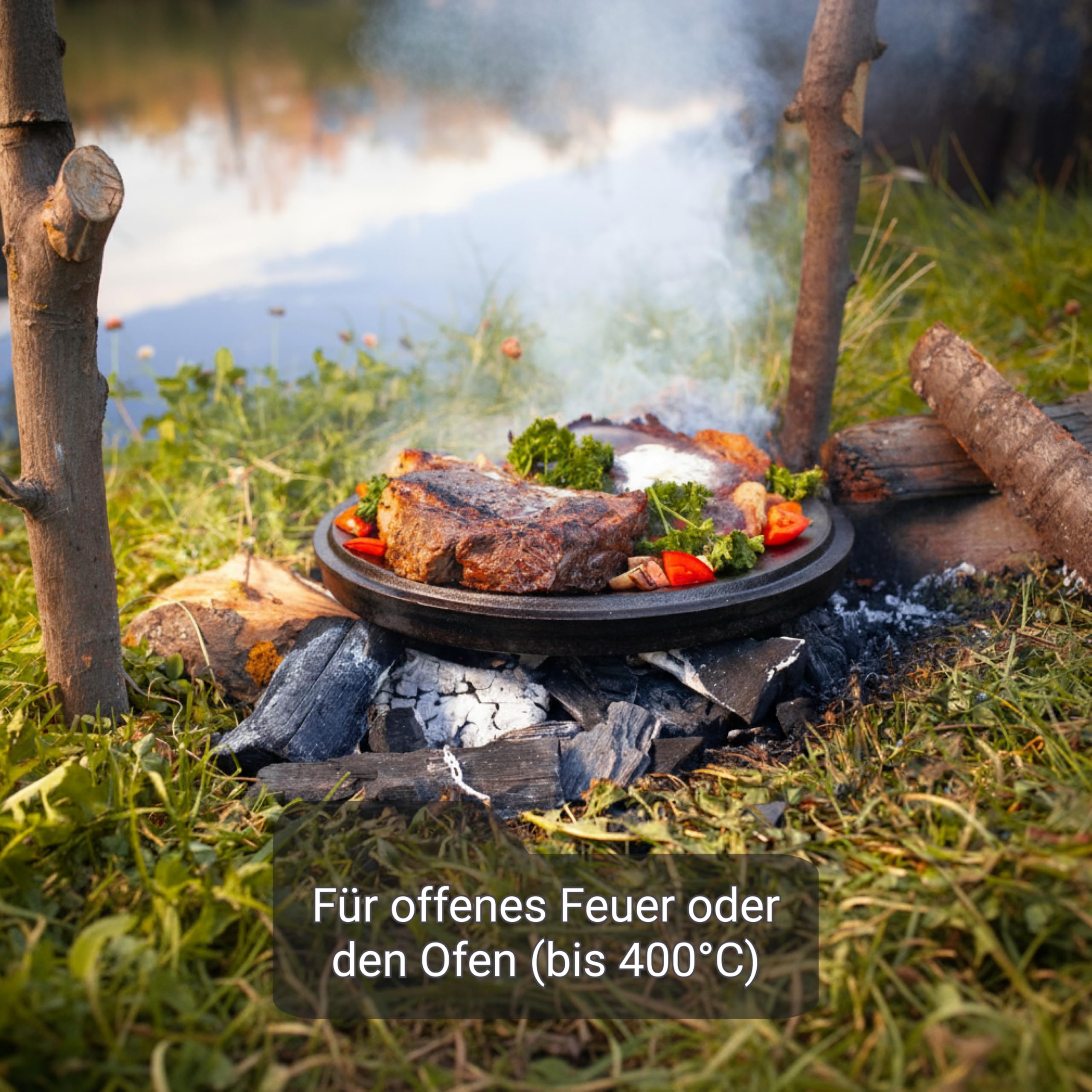 BIOL Dutch Oven 12 litrów żeliwny garnek z otwieraczem pokrywy i podwójną pokrywą, do użytku na zewnątrz i wewnątrz, czarny