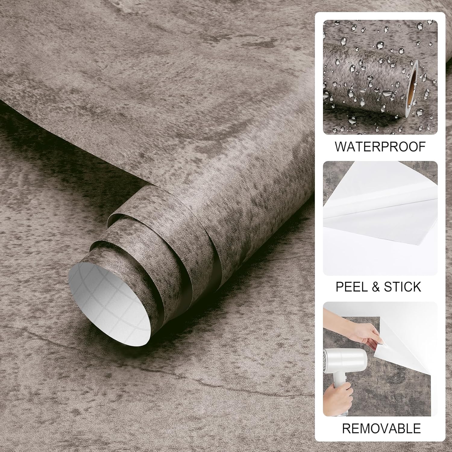 ReWallpaper 24in x 16.5ft Cement Wallpaper Peel and Stick Grey Brown Concrete Wall Covering Removable Industrial Wallpaper for Studio Restaurant Coffee Shop Loft Apartment Feature Wall Bedroom Bar