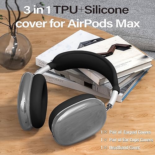 Miniatura 2 de Juego de funda 4 en 1 para auriculares AirPods Max, funda protectora transparente de TPU suave antiarañazos, no se amarillea, accesorios