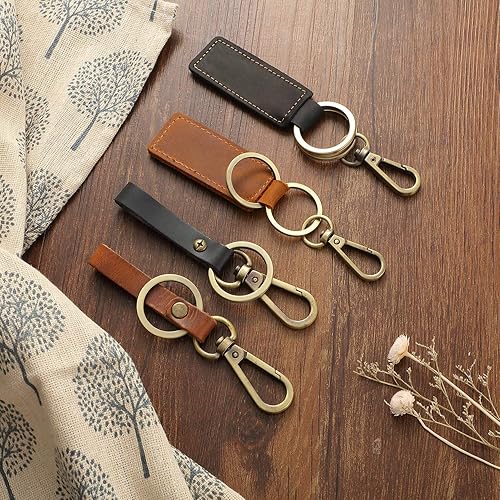Vista 6 de WILLBOND 4 piezas de cuero Valet llavero de cuero llavero con clip para cinturón para llaves