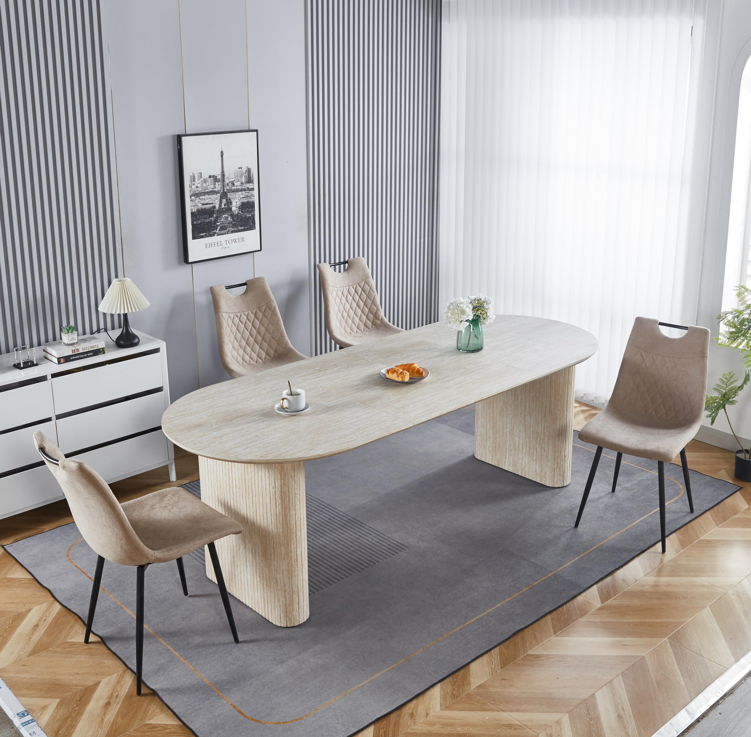 Oval Extendable Dining Table for 6 8 Extending Kitchen Table with Extension Leaf for Dining Room Living Room Apartment 90.54" to 59.06" White Oak