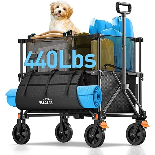 Elegear Wagon Cart Foldable Collapsible 440LBS - Adjustable Capacity from 100L to 200L - Heavy Duty Utility Beach Wagon with All-Terrain Wheels & Smallest Folding Design for Camping Sports Shopping