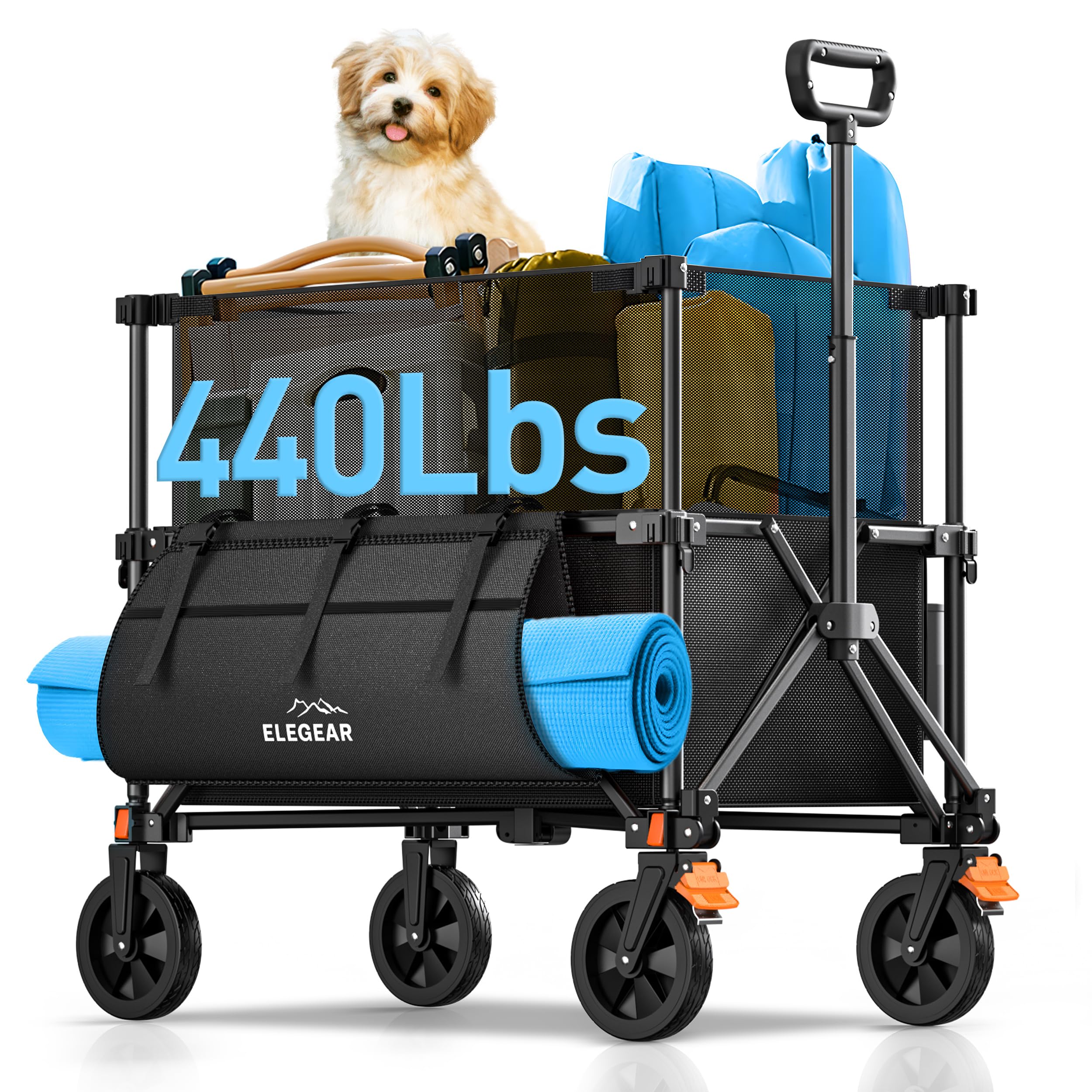 Elegear Wagon Cart Foldable Collapsible 440LBS - Adjustable Capacity from 100L to 200L - Heavy Duty Utility Beach Wagon with All-Terrain Wheels & Smallest Folding Design for Camping Sports Shopping