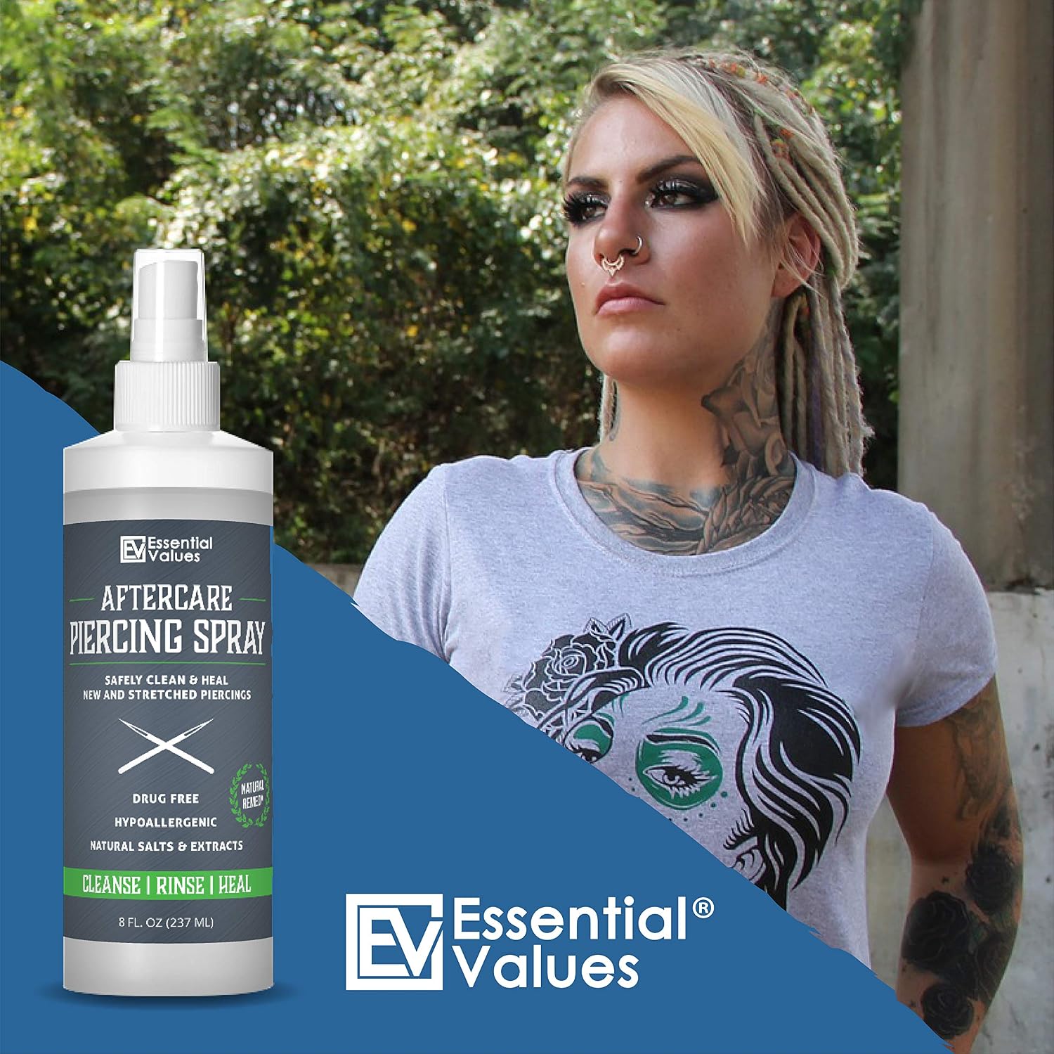 Essential Values Piercing Aftercare Spray (8 OZ Per Bottle) - Natural & Gentle on Contact - Made in USA