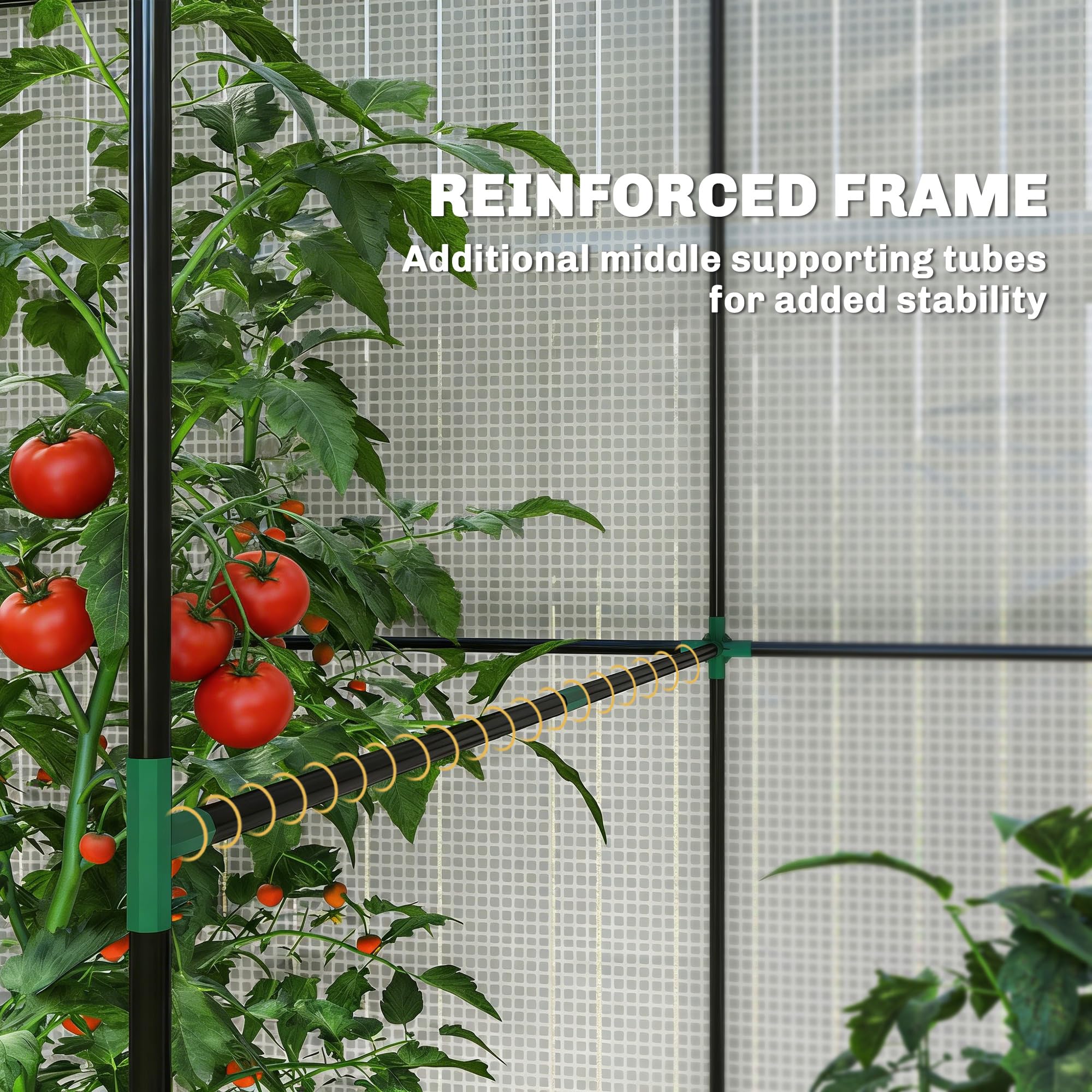 Outsunny begehbares Gewächshaus, Tomatengewächshaus für den Außenbereich, Gewächshaus für den Garten, Anzuchtgewächshaus mit Rolltür und Netzfenstern, PE-Abdeckung, 200 x 140 x 200 cm, weiß | Tomatengewächshaus für den Außenbereich, Gewächshaus für Garten