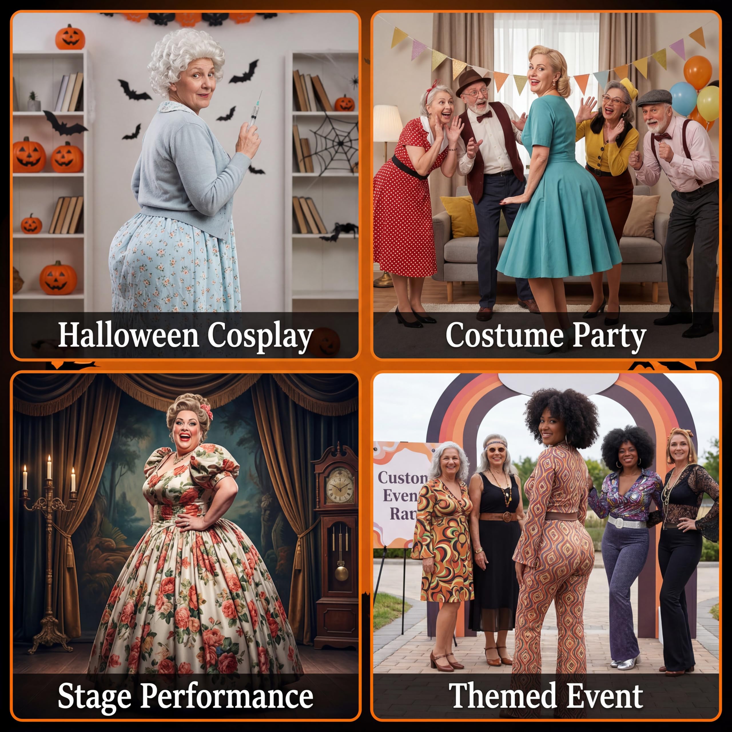 Hotop Gefälschter Hintern, Halloween-Kostüm, Zubehör, großer Hintern, Anzug, alte Dame, Kostüm für Weihnachten, Halloween, Cosplay, Kostümparty, Einfarbig, Einheitsgre