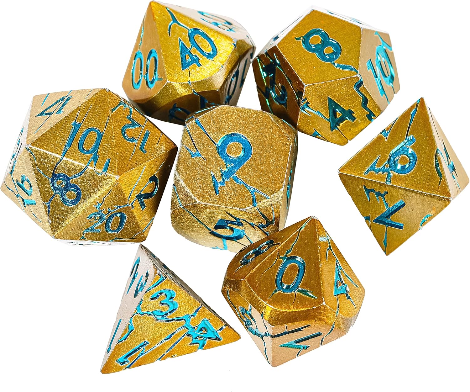 Buy DND Metal Dice Pharaoh Ruins Gold Metal Dice with Blue Cracks