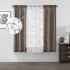 2 Embroidery Floral Semi Sheer Curtains and 2 Burlap Curtains 4 Piece Curtain Set Country Curtains 63 Inch Length Double Curtains for Bedroom 4 Panels, Fossil Brown, W27.5xL63 Inch Each
