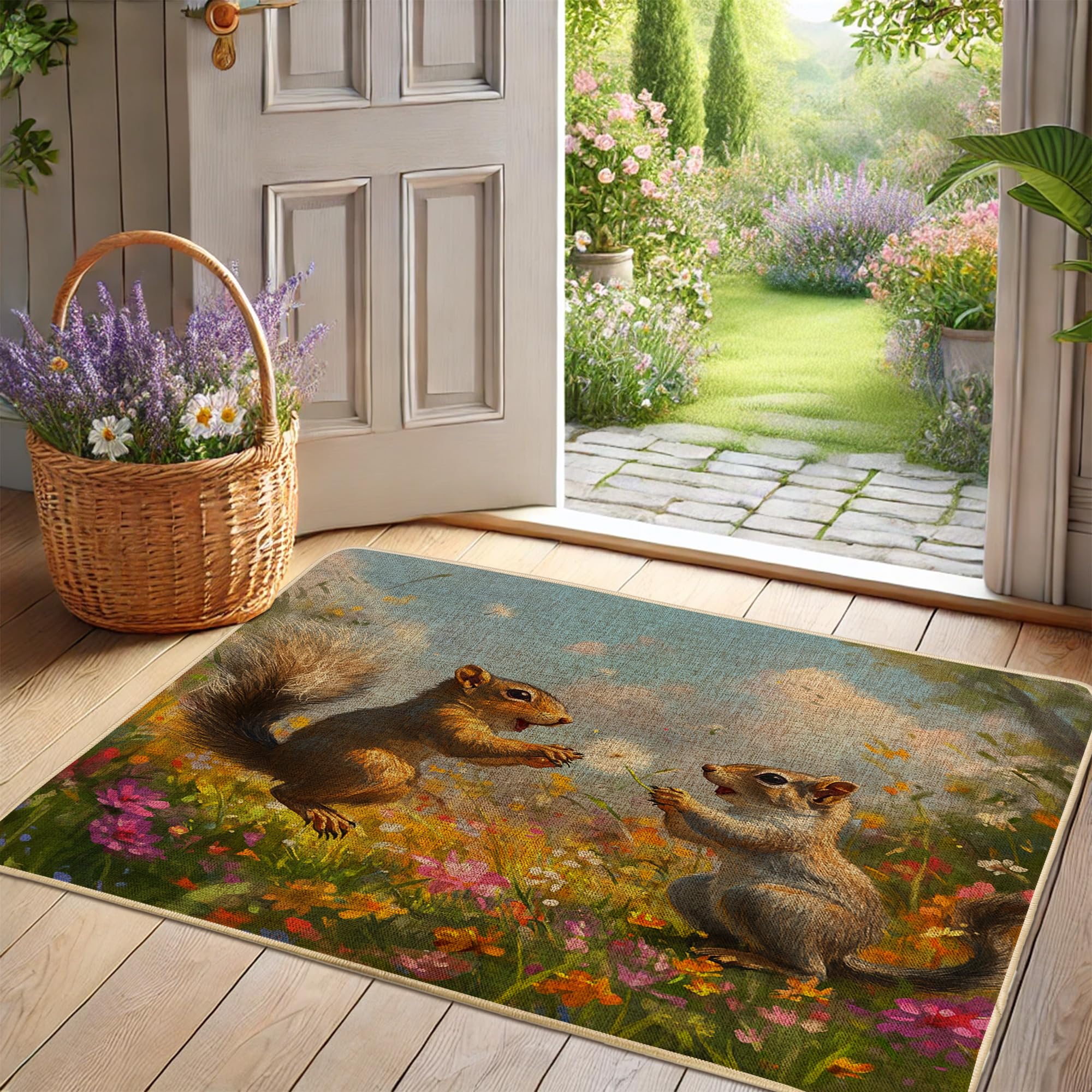 Paillasson écureuil en caoutchouc imperméable et tapis d'entrée durable