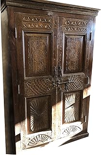 Anglo Indian Armoire Rustic Storage Cabinet Rustic Floral Sunrays Carving Luxury Cupboard