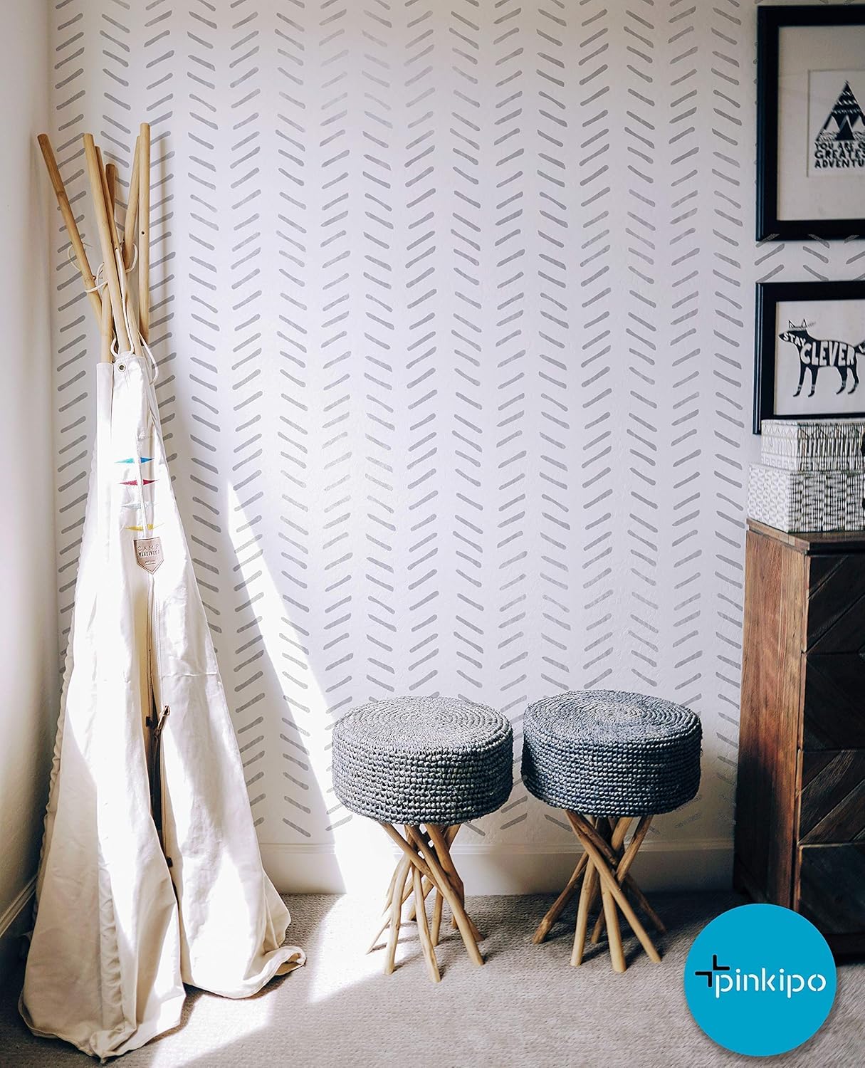 2 Pack, Priene, Herringbone Hand Drawn, Large WALL STENCIL, Modern Wall Stencils for Painting, Stencils For Walls, Simple, Wall Stencil Pattern