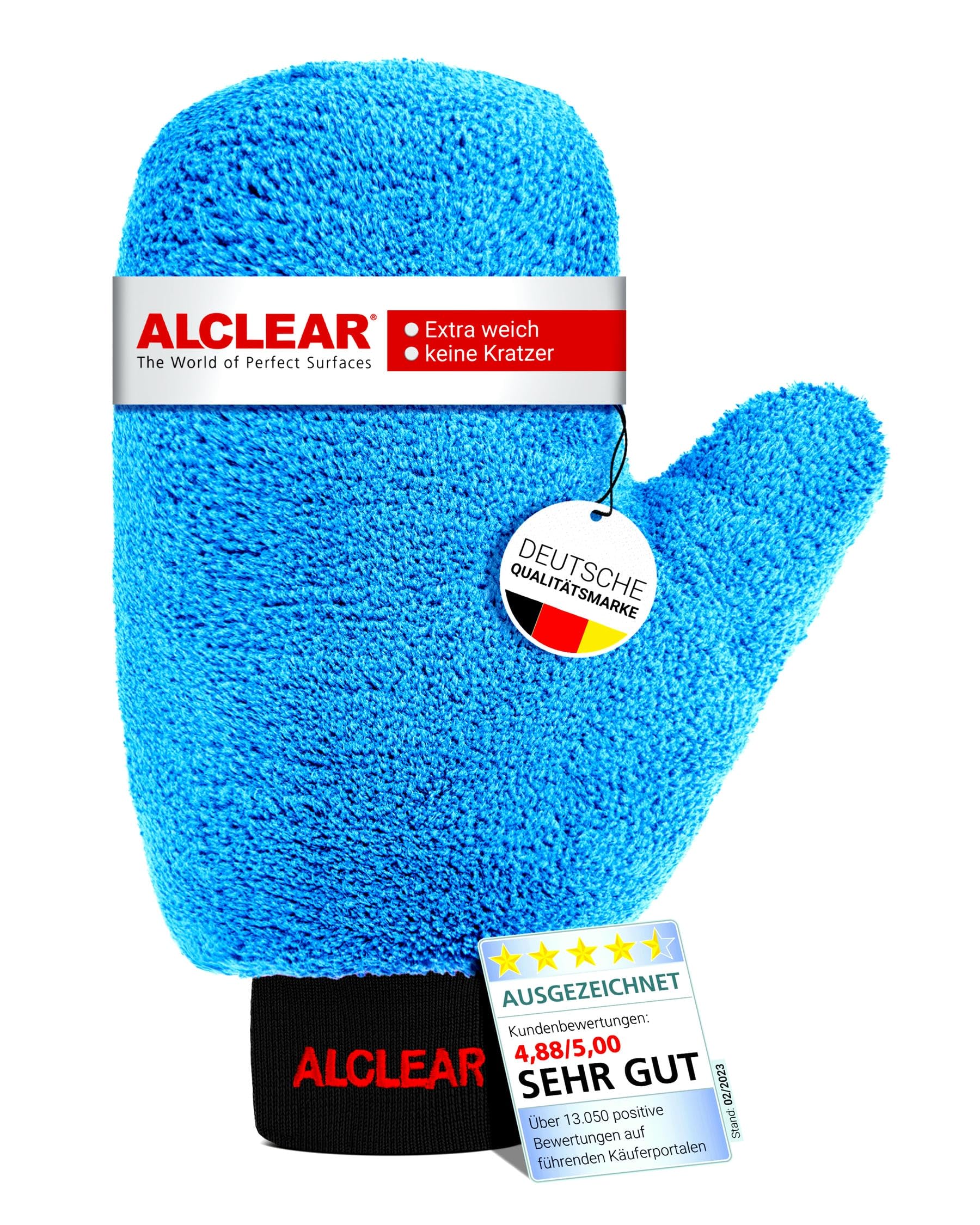 ALCLEAR 950013b Mikrofaser Auto Felgenhandschuh, 26×12 cm Handschuh zur Felgenreinigung, saugstark, kratzfrei, für Alufelgen, Radkappen, Speichen Kfz Handwäsche & Pflege- Deutsche Qualitätsmarke