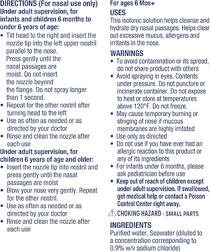 Miniatura 11 de Afrin Bruma salina hidratante para niños para congestión nasal diaria y nariz seca, enjuague nasal salino isotónico de agua de mar con boquilla de
