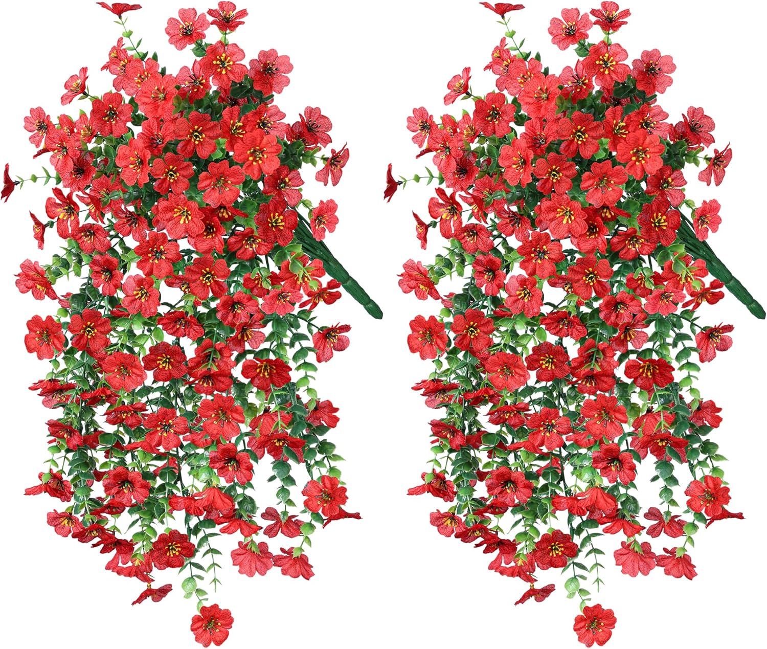 INSPRING Artificial Faux Outdoor Outside Flowers Plants, 2 PCS Fake Silk UV Resistant Look Real Red Daisy Trailing Vines for Front Door Porch Planter Urn Patio Balcony Decoration - Image 5