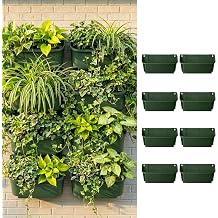 LaLaGreen Vertical Garden Planter - 8 Pack, 13 inch Dark Green Wall Mounted Pots for Garden Green Wall, Plant Wall, Plastic Holder Porch, Fence and Railings Outdoor Planters Decor Balcony