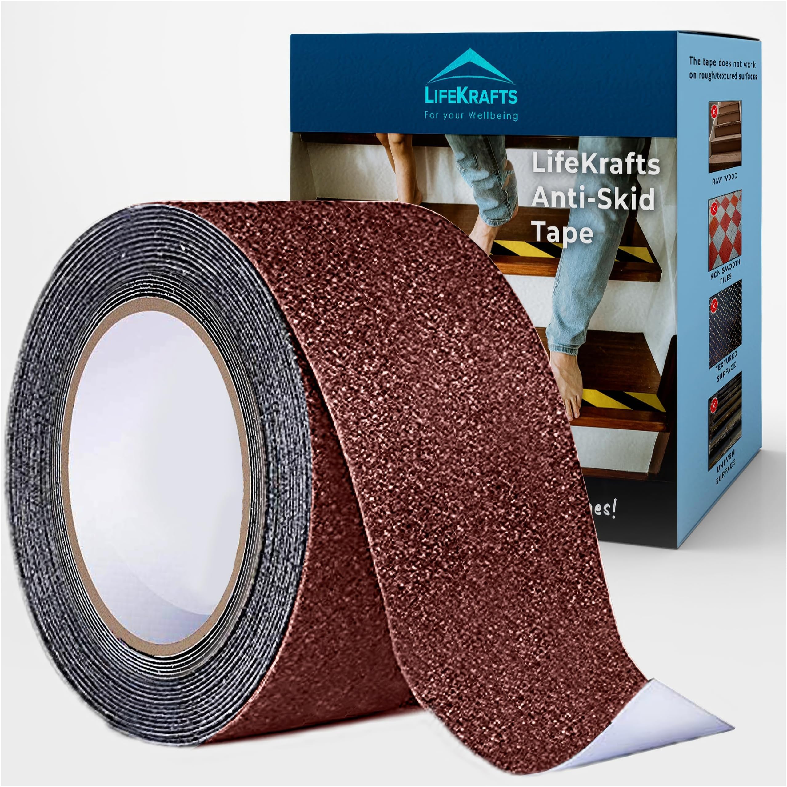 Lifekrafts Anti-Skid Tape For Stairs, Steps, Floor and Ramps Heavy Duty Adhesive Non-Slip Tape 18MX50MM (Brown)