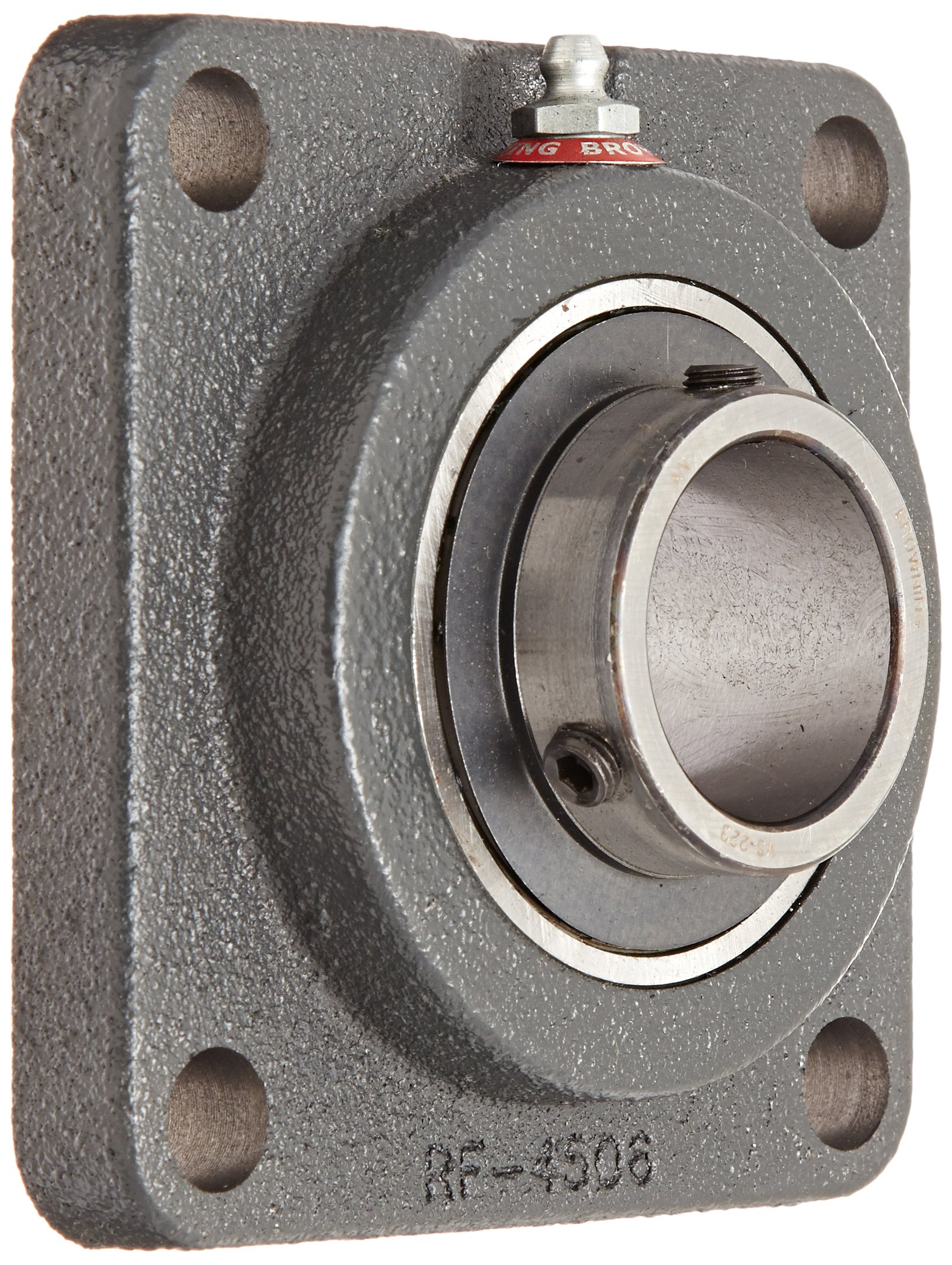 Browning VF4S-223 Normal-Duty Flange Unit, 4 Bolt, Setscrew Lock, Regreasable, Contact and Flinger Seal, Cast Iron, Inch, 1-7/16