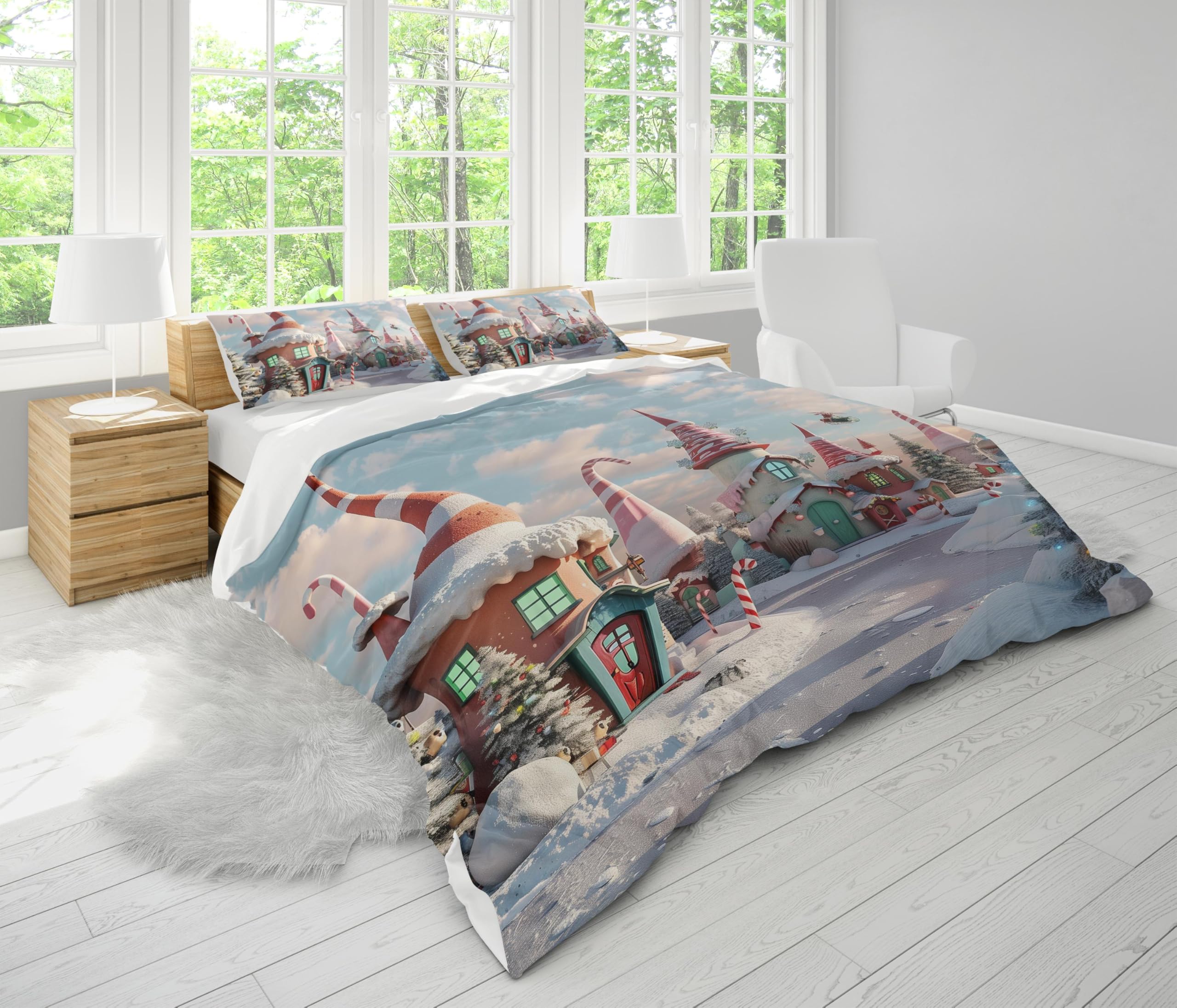 Housse de couette 150x210 cm château féerique avec 2 taies d'oreiller 40x65 cm