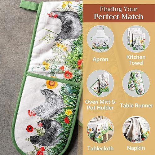 Vista 5 de Maison d' Hermine - Guante de horno doble de 7 x 35 pulgadas, con bucle, 100 % algodón, resistente al calor, cocinar, sartenes, hornear, microondas