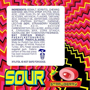 Mentos SOUR Sugar-Free Chewing Gum with Xylitol, Sour Strawberry Flavored, 28 Piece Bottle (Pack of 6)