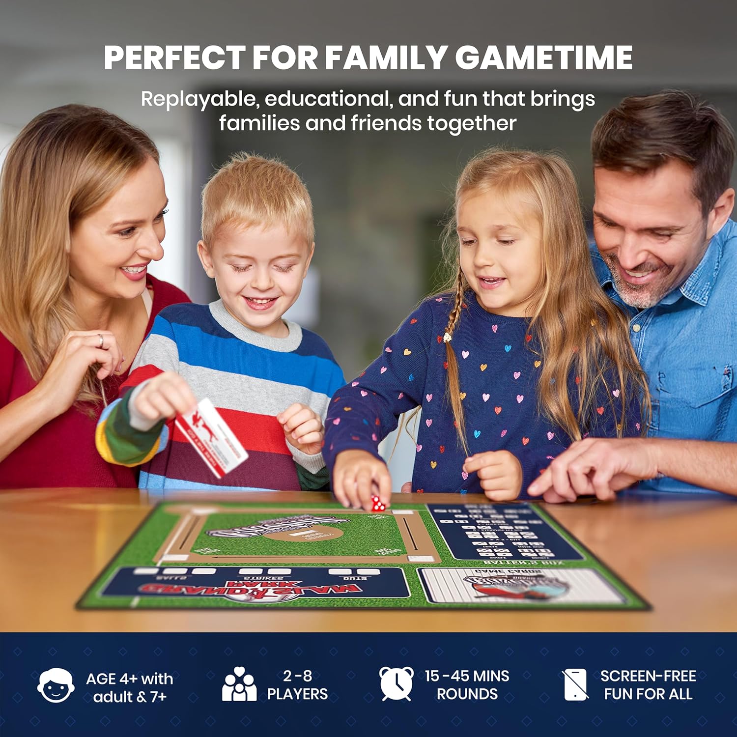 MasterPieces Baseball Dice Board Game - Realistic Gameplay, Family Fun for Adults & Kids, 2-8 Players, Ages 6+