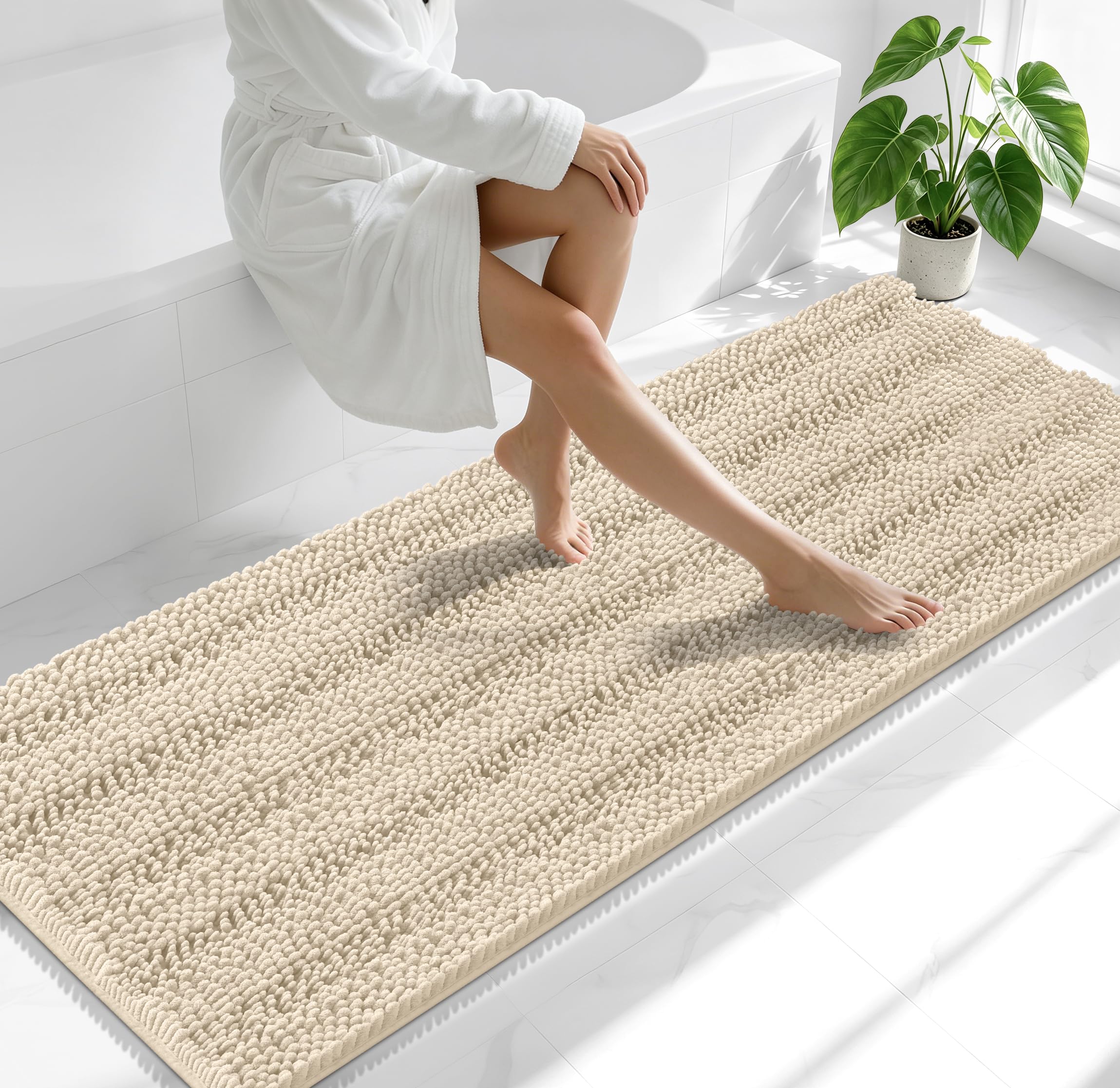 Smiry Thick Chenille Bathroom Runner Rugs 70x24, Absorbent Bath Mat, Sand