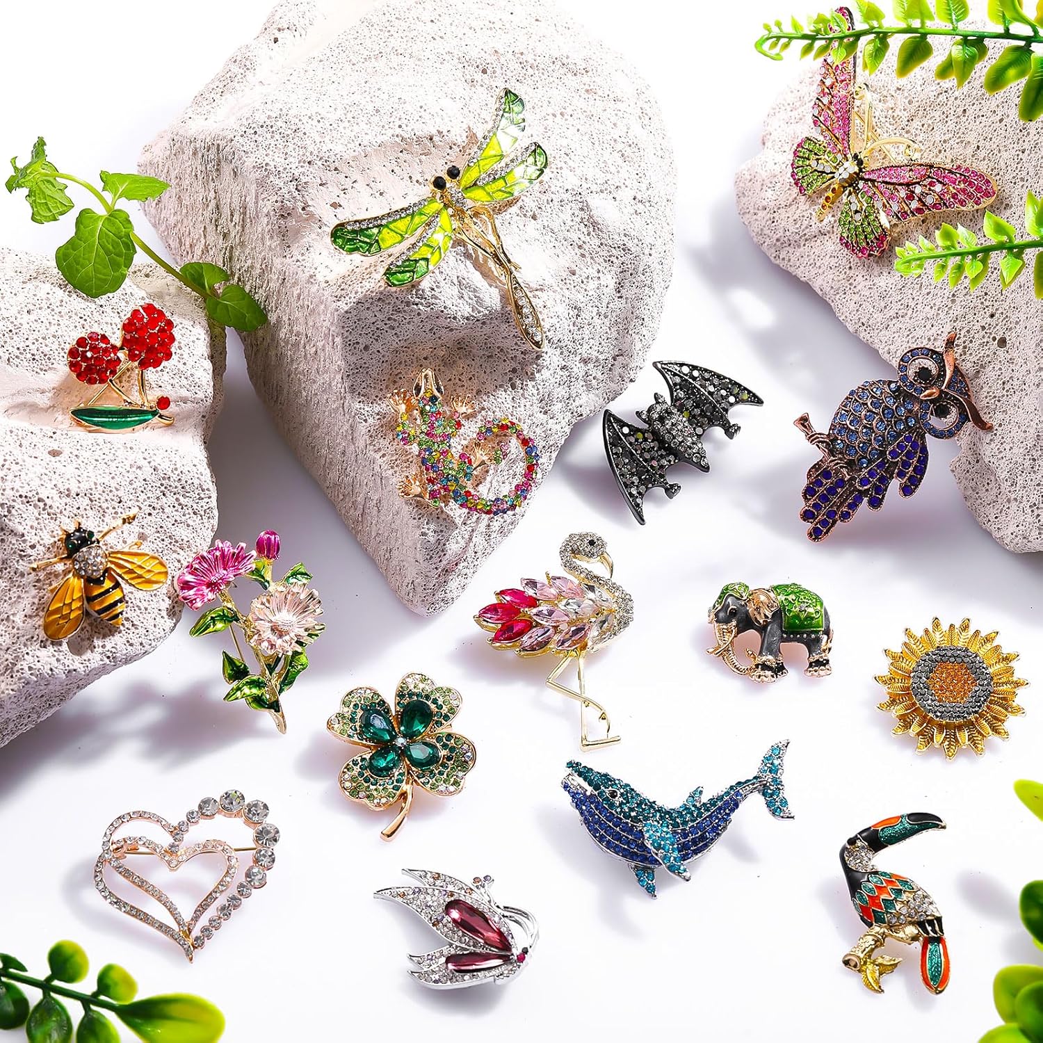 Sasylvia 16 Pcs Women Brooch Set Rhinestone Vintage Animal Insect Plant Pins Brooches Bulk for Women Girls Valentines gifts - Image 2