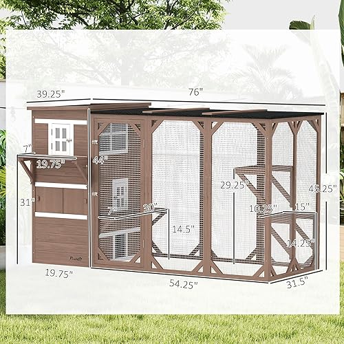 Miniatura 7 de PawHut Casa para gatos al aire libre, catio de madera con techo de asfalto, plataformas, condominio de descanso de 3 niveles, puertas con cerradura,