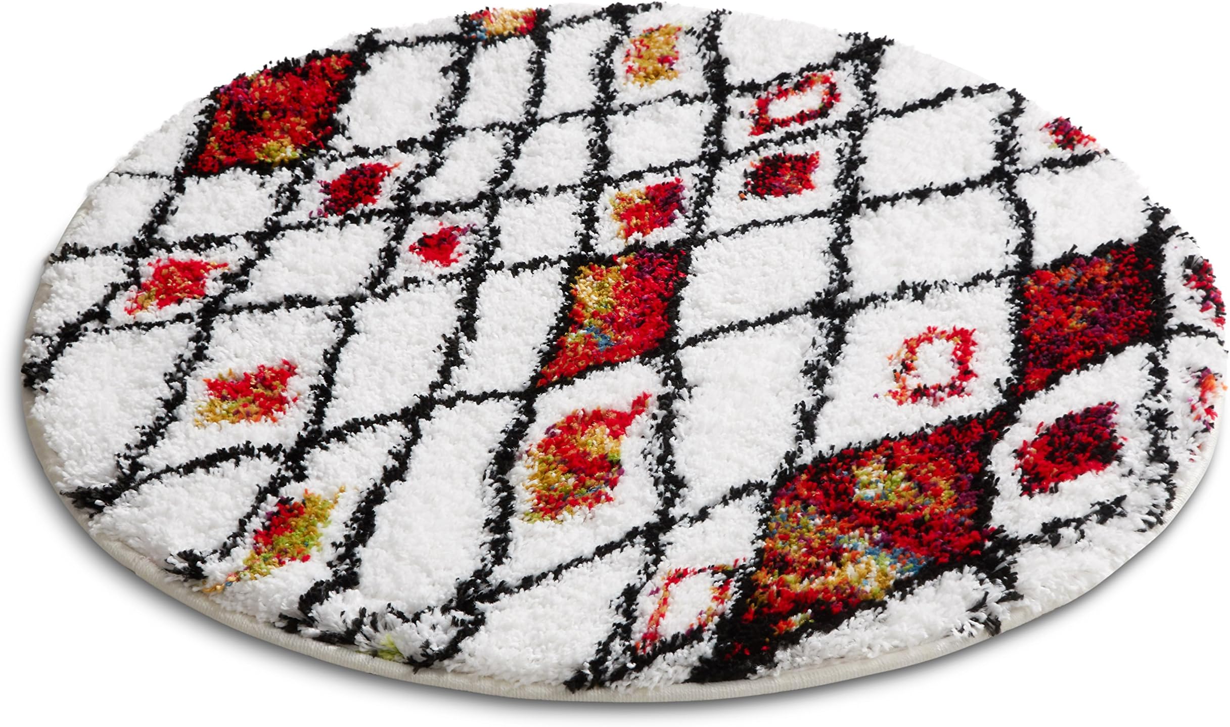 Enchante Bright Multi Color Moroccan Tribal Trellis Shag 3 Round (2'7" Round) Area Rug Plush Modern Bohemian Carpet