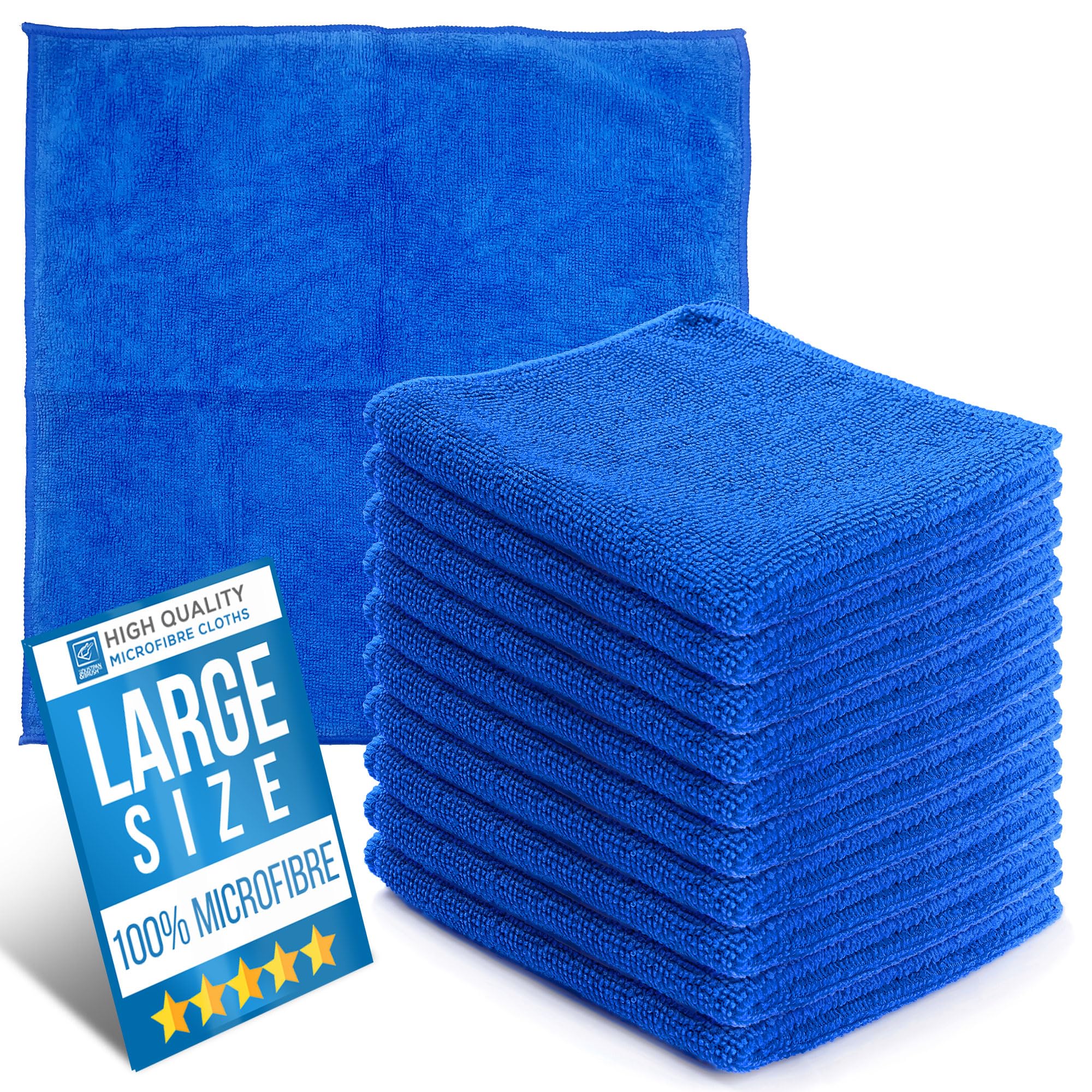 Tdbs The Dustpan And Brush Store Blue Microfibre Cleaning Cloth, Large Size 40X40cm, Super Absorbent Lint Free Microfiber Cloths Cleaning For Home, Kitchen, Surface, Mirrors, Bathrooms, Motorbike, Car (, 10)