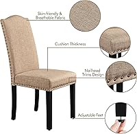 Vista 7 de Yaheetech Juego de 4 sillas de comedor tapizadas de tela con patas de madera de goma y asiento acolchado para comedor, sala de estar, cocina