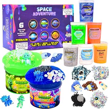 FINOCLAY Clear Crystal & Cloud Slime Kit 8 Pack DIY Slime with 10 Accessories & Large Charms, Non-Sticky, Sensory Toys for Kids, Girls & Boys, Birthday Gift, Party Favors, Stress Relief