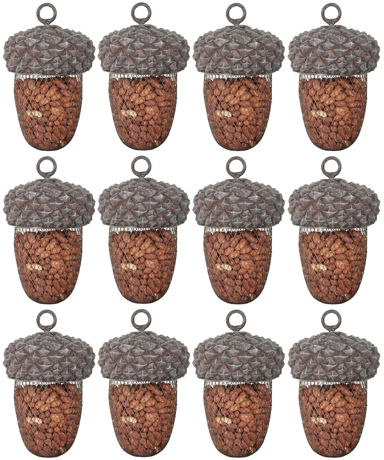 Esschert Design Futterstelle Eichel aus Polyresin und Metall, 14,0 x 14,0 x 22,2 cm, 12 Stück