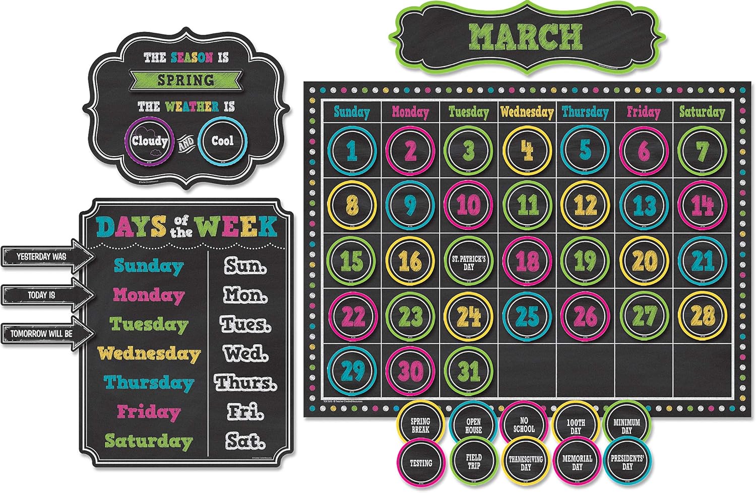 Teacher Created Resources TCR5615 Chalkboard Brights Calendar Bulletin Board Set, Paper, Multi