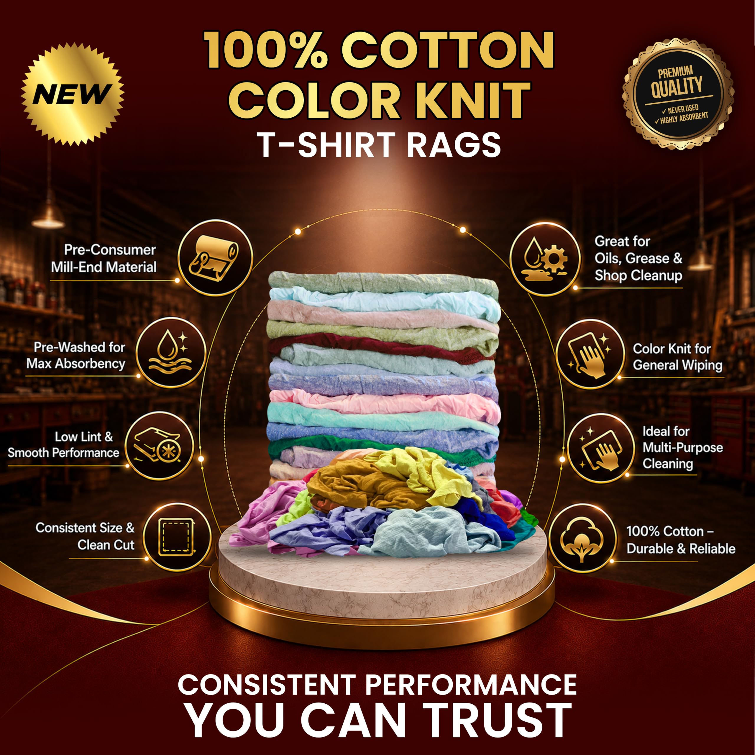 Trapos tejidos de color premium - Compra trapo de limpieza a granel en bolsa, paño 100% algodón de baja pelusa para automóviles, mecánicos, garaje, pintura, utilidad, pulido y acabado