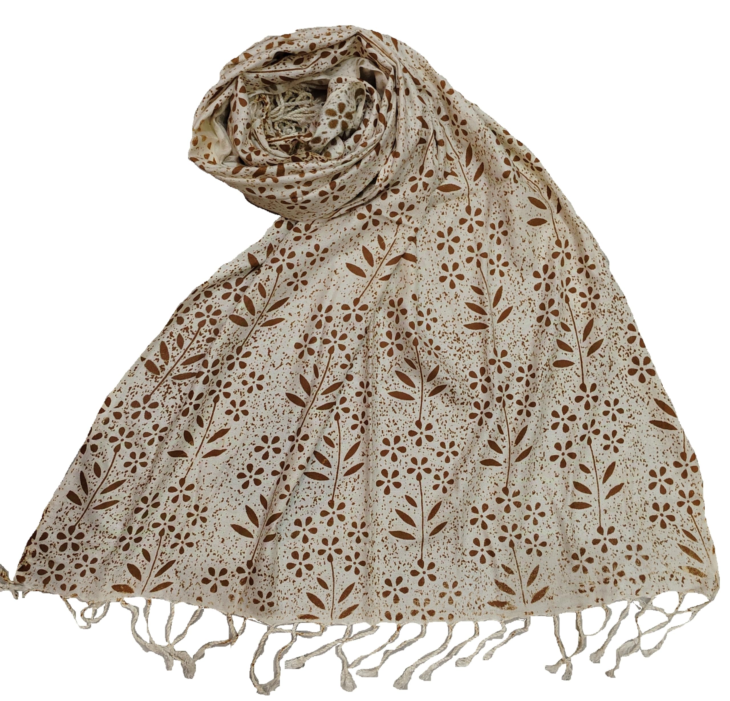 FAMOUS TEXTILE Women's Floral Printed Rayon, Scarf, Scarves, Stole Printed (BROWN, White) COLOR SUMMER SPECIAL SOFT SMOOTH USE IN ALL PURPOSE.-image-15