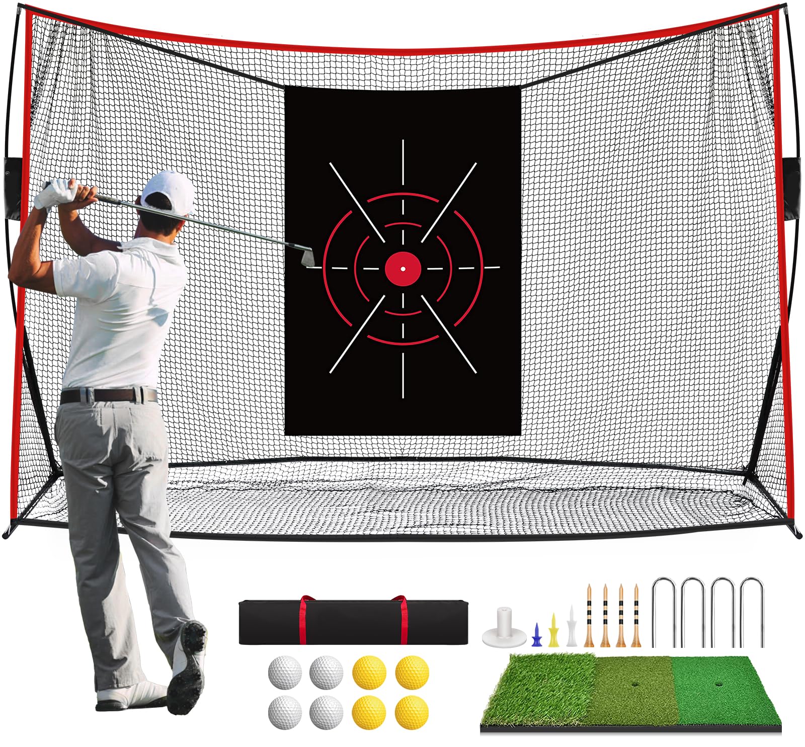 Photo 1 of 10x7ft Golf Net: Golf Hitting Practice Nets for Backyard Driving Real Balls, Heavy Duty Golfer Training Net with Mat for Outdoor/Indoor/Garage/Basement Hitting Swing Chipping, Golfer Gift for Men Dad