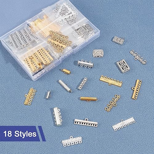 Miniatura 3 de PH PandaHall 18 estilos de cierre de capas, 166 piezas de cierres deslizantes de múltiples hebras, tubos de cierre de extremo, eslabones de conector